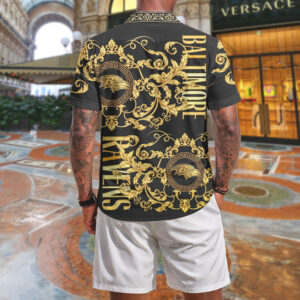 Baltimore Ravens Luxury Gold Floral Baroque Print Summer Fashion For T Shirt