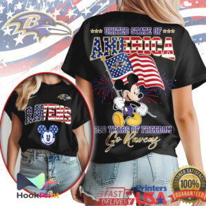 Baltimore Ravens Mickey Mouse American Flag Freedom T Shirt
