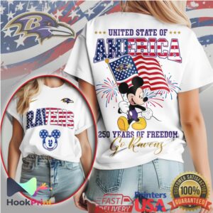 Baltimore Ravens Mickey Mouse American Flag Freedom T Shirt