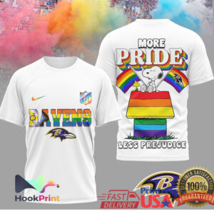Baltimore Ravens More Pride Less Prejudice Snoopy Rainbow 2026 T Shirt