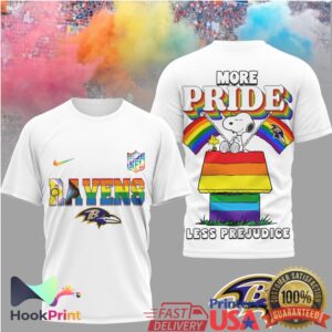 Baltimore Ravens NFL More Pride Less Prejudice Snoopy Rainbow 2026 T Shirt Baltimore Ravens NFL More Pride Less Prejudice Snoopy Rainbow 2026 T Shirt