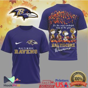 Baltimore Ravens Peanuts Autumn Most Wonderful Time of the Year T Shirt Baltimore Ravens Peanuts Autumn Most Wonderful Time of the Year T Shirt