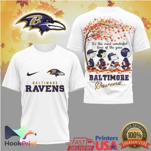 Baltimore Ravens Peanuts Autumn Most Wonderful Time of the Year T Shirt
