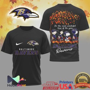 Baltimore Ravens Peanuts Autumn Most Wonderful Time of the Year T Shirt