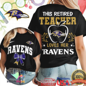 Baltimore Ravens Retired Teacher Loves Her Team Apple Heart men’s Game Day School T Shirt Baltimore Ravens Retired Teacher Loves Her Team Apple Heart men’s Game Day School T Shirt