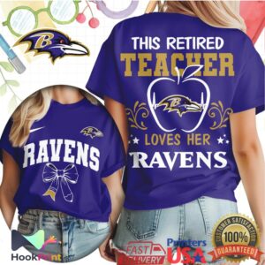 Baltimore Ravens Retired Teacher Loves Her Team Apple Heart men's Game Day School T Shirt