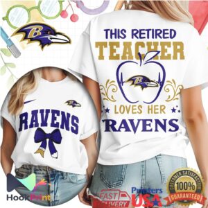 Baltimore Ravens Retired Teacher Loves Her Team Apple Heart men's Game Day School T Shirt