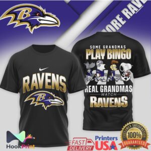 Baltimore Ravens Some Grandmas Play Bingo Real Grandmas Watch Ravens Peanuts T Shirt