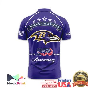 Baltimore Ravens USA 250th Anniversary 1776 2026 Custom Name Polo Shirt