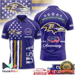 Baltimore Ravens USA 250th Anniversary 1776 2026 Custom Name Polo Shirt