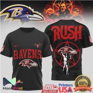 Baltimore Ravens x Rush Band 2112 Starman Black 3D T Shirt