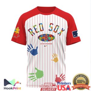 Boston Red Sox Autism Awareness Pinstripe Baseball T Shirt Boston Red Sox Autism Awareness Pinstripe Baseball T Shirt