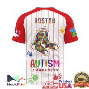 Boston Red Sox Autism Awareness Pinstripe Baseball T Shirt