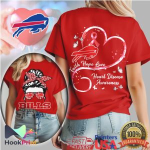 Buffalo Bills Messy Bun Heart Disease Awareness Faith Hope Love T Shirt