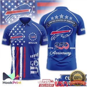 Buffalo Bills USA 250th Anniversary 1776 2026 Custom Name Polo Shirt