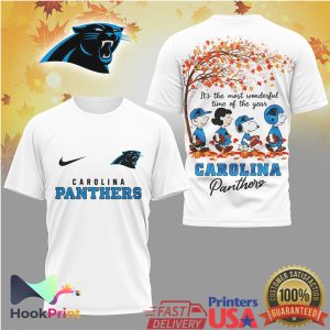 Carolina Panthers Peanuts Snoopy Autumn Most Wonderful Time Of The Year T Shirt