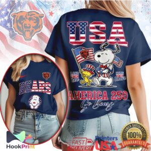 Chicago Bears America 250 Snoopy Patriotic USA Flag NFL T Shirt Chicago Bears America 250 Snoopy Patriotic USA Flag NFL T Shirt