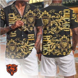 Chicago Bears Luxury Gold Floral Baroque Print Summer Fashion For T Shirt Chicago Bears Luxury Gold Floral Baroque Print Summer Fashion For T Shirt