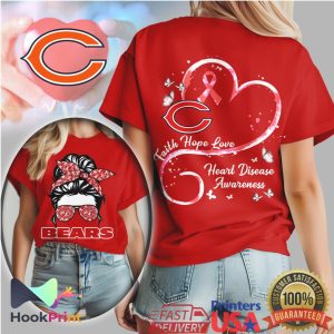 Chicago Bears Messy Bun Heart Disease Awareness Faith Hope Love T Shirt
