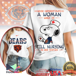 Chicago Bears NFL Never Underestimate A Woman Still Nursing In Her Sixties Snoopy Women T Shirt Chicago Bears NFL Never Underestimate A Woman Still Nursing In Her Sixties Snoopy Women T Shirt