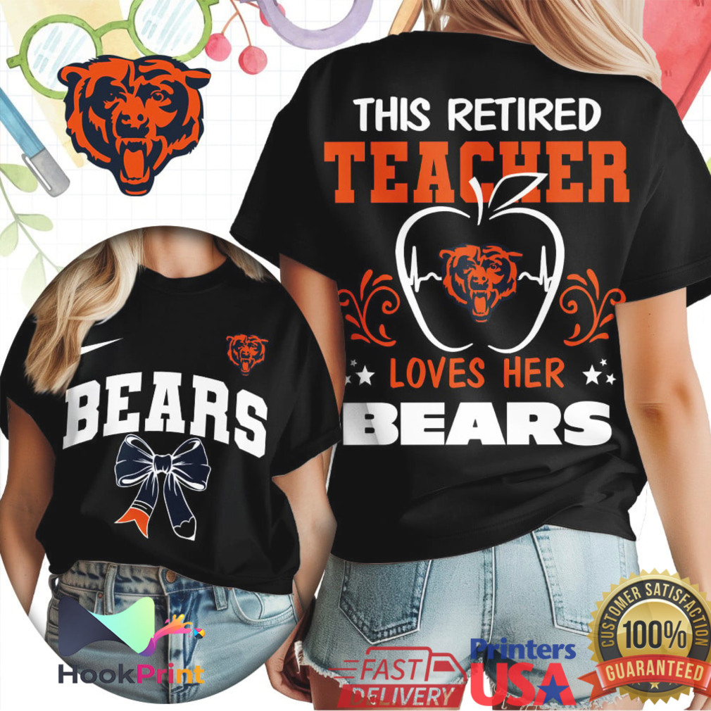 Chicago Bears Retired Teacher Loves Her Team Apple Heart men's Game Day School T Shirt Chicago Bears Retired Teacher Loves Her Team Apple Heart men's Game Day School T Shirt