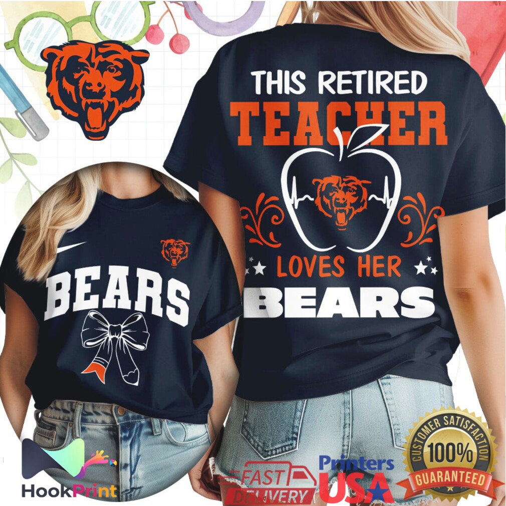 Chicago Bears Retired Teacher Loves Her Team Apple Heart men's Game Day School T Shirt Chicago Bears Retired Teacher Loves Her Team Apple Heart men's Game Day School T Shirt