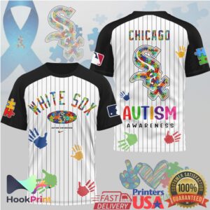 Chicago White Sox Autism Awareness Puzzle Pattern Colorful Handprints Pinstripe Baseball Fans Men Women T Shirt Chicago White Sox Autism Awareness Puzzle Pattern Colorful Handprints Pinstripe Baseball Fans Men Women T Shirt
