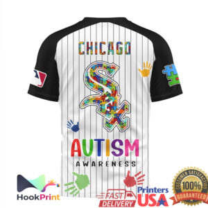 Chicago White Sox Autism Awareness Puzzle Pattern Colorful Handprints Pinstripe Baseball Fans Men Women T Shirt