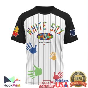 Chicago White Sox Autism Awareness Puzzle Pattern Colorful Handprints Pinstripe Baseball Fans Men Women T Shirt