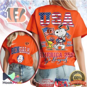 Cincinnati Bengals Snoopy USA America 250 Patriotic Football T Shirt