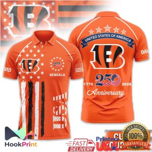 Cincinnati Bengals USA 250th Anniversary 1776 2026 Patriotic Polo Shirt