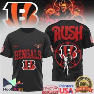Cincinnati Bengals x Rush Rock Band Starman Mashup Black T Shirt