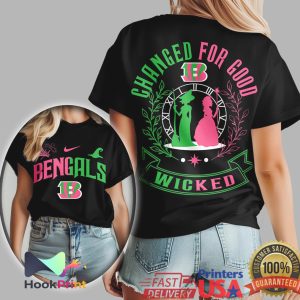 Cincinnati Bengals x Wicked Musical Pink and Green Changed For Good T Shirt Cincinnati Bengals x Wicked Musical Pink and Green Changed For Good T Shirt
