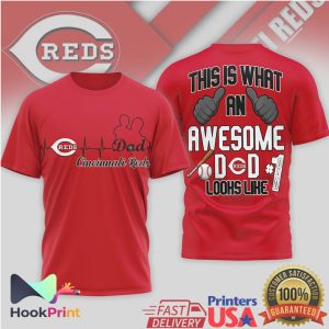 Cincinnati Reds Awesome Dad 1 Heartbeat Baseball Fan T Shirt