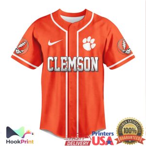 Clemson Tigers Grateful Dead Dancing Bears Orange Baseball Jersey Clemson Tigers Grateful Dead Dancing Bears Orange Baseball Jersey