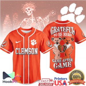 Clemson Tigers Grateful Dead Dancing Bears Orange Baseball Jersey
