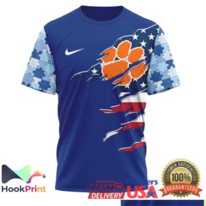 Clemson Tigers NCAA Autism Awareness Blue Ribbon Sports Supporters Fans T Shirt