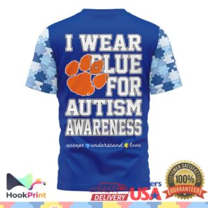 Clemson Tigers NCAA Autism Awareness Blue Ribbon Sports Supporters Fans T Shirt