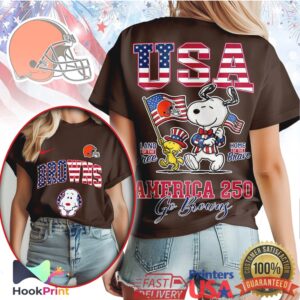 Cleveland Browns America 250 Snoopy Patriotic Land of the Free T Shirt Cleveland Browns America 250 Snoopy Patriotic Land of the Free T Shirt