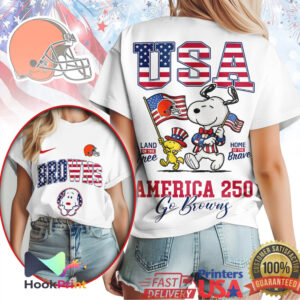 Cleveland Browns America 250 Snoopy Patriotic Land of the Free T Shirt