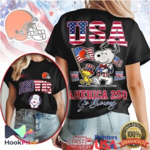 Cleveland Browns America 250 Snoopy Patriotic Land of the Free T Shirt