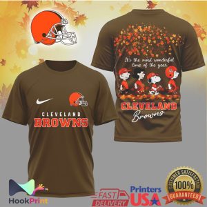 Cleveland Browns Snoopy & Friends Autumn Leaves Most Wonderful Time NFL T Shirt