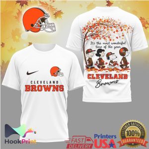 Cleveland Browns Snoopy & Friends Autumn Leaves Most Wonderful Time NFL T Shirt