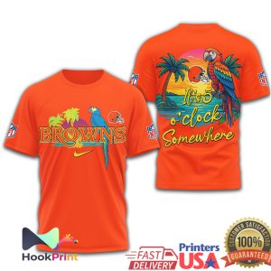 Cleveland Browns Tropical Sunset Parrot It's 5 O'Clock Somewhere Shirt