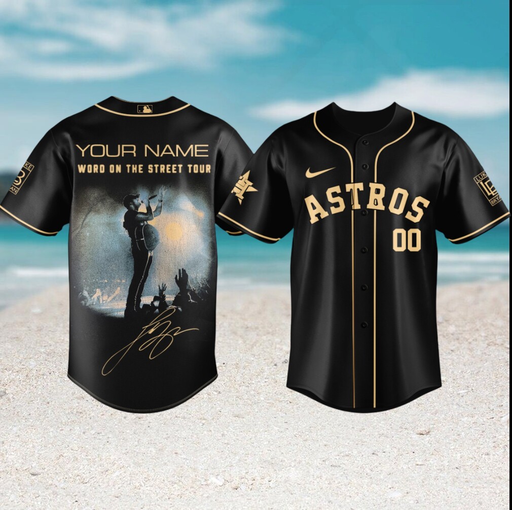 Custom Luke Bryan Word On The Street Tour Houston Astros Black & Gold Jersey Custom Luke Bryan Word On The Street Tour Houston Astros Black & Gold Jersey