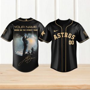 Custom Luke Bryan Word On The Street Tour Houston Astros Black & Gold Jersey