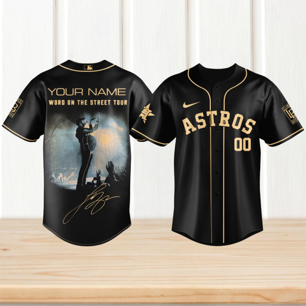 Custom Luke Bryan Word On The Street Tour Houston Astros Black & Gold Jersey Custom Luke Bryan Word On The Street Tour Houston Astros Black & Gold Jersey