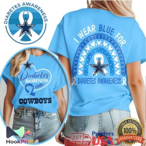 Dallas Cowboys Diabetes Awareness Blue Ribbon Rainbow Fan Shirt