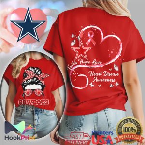 Dallas Cowboys Messy Bun Heart Disease Awareness Faith Hope Love T Shirt