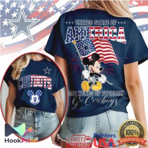 Dallas Cowboys Mickey Mouse USA Flag 250 Years of Freedom T Shirt